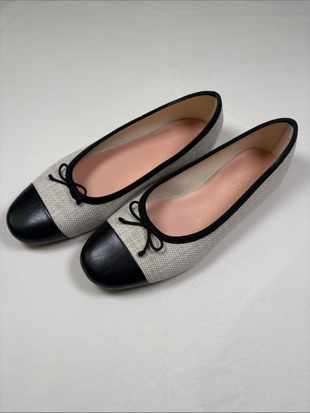 J. Crew Black and Cream Cap-Toe Ballet Flats with Bow